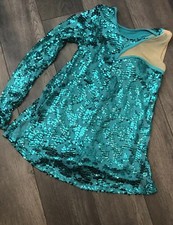 Balera Emerald Green And Skin Tone With One Sleeve Sequin Leotard MC Performance