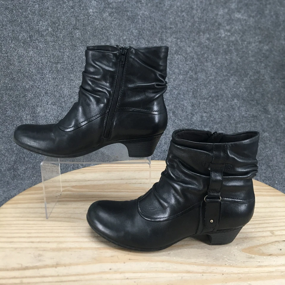 Cobb Hills Boots Womens 9 M Alexandra Ankle Booties Ruched Heels Black Leather - Image 2 of 4