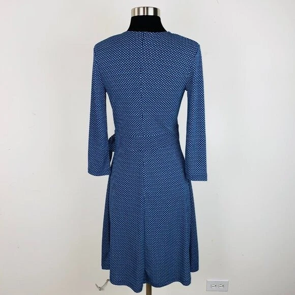 Vestido Isaac Mizrahi Mujer Azul Pequeño Geométrico Estampado Cuadrado Envolvente XS Foto 3 de 4