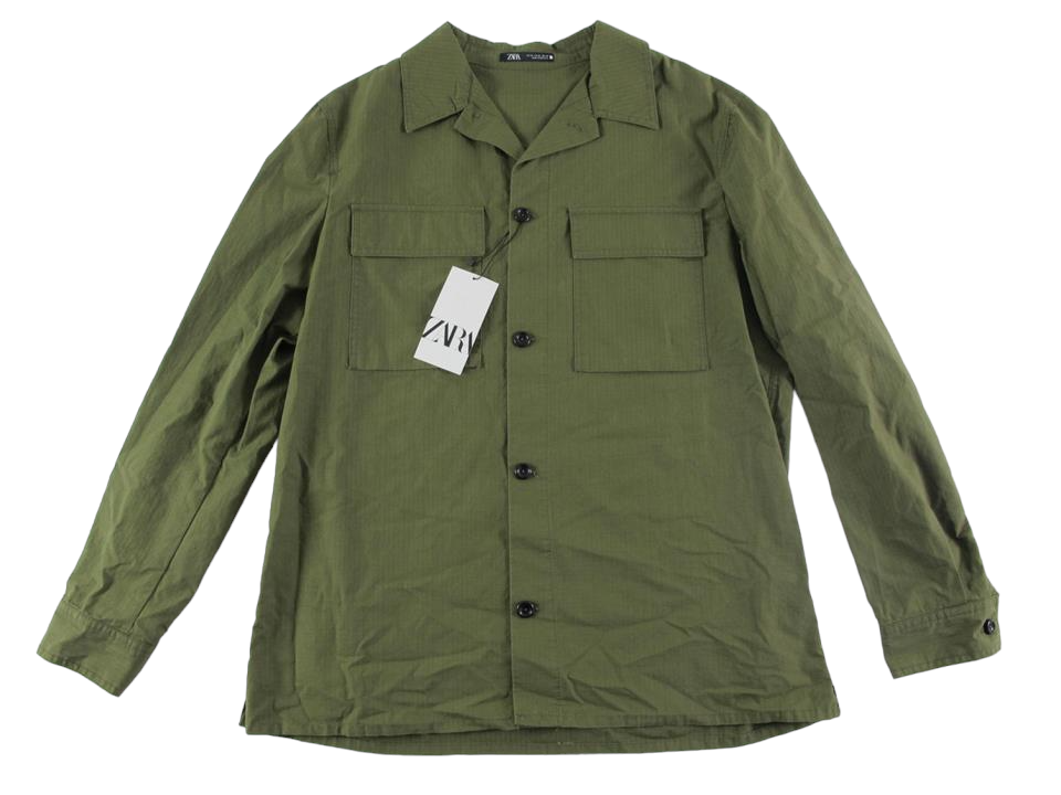 Zara NEW Micro Checked Army Green Button Front Women XL Overshirt