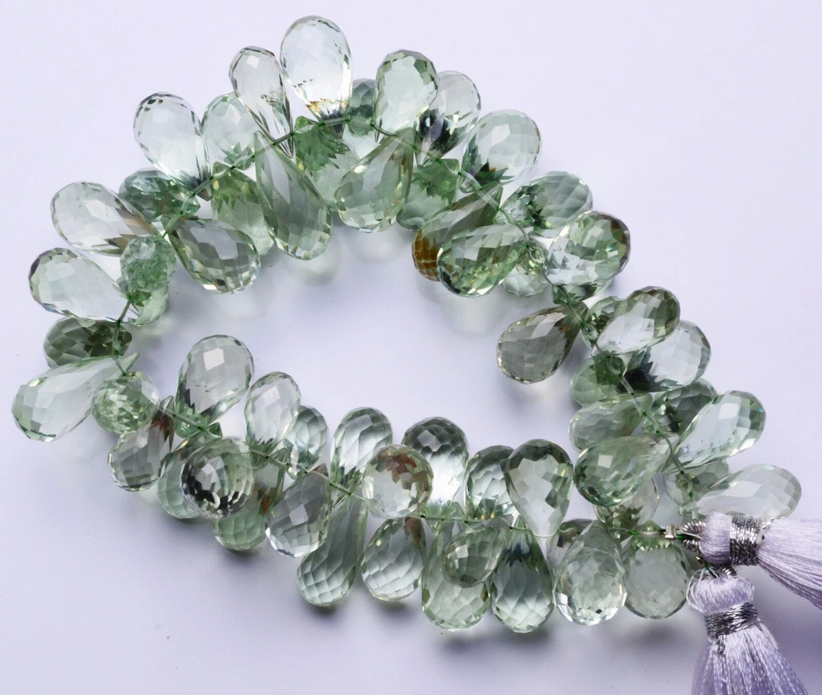 Super Quality Natural Gem Green Amethyst Facet Drop Shape Briolettes 7.5" Strand