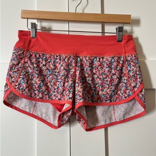 Lululemon Run Speed Shorts Prism Petal Multi Atomic Floral Red Coral Womens Sz 6