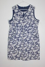 Lands' End Blue & White Floral Sheath Dress Viscose Blend Lined Plus Size 22W