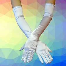23" WHITE LONG STRETCH SATIN BRIDAL WEDDING PROM PARTY GLOVES SEXY COSTUME OPERA