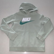 NIKE YOUTH Large UNISEX HOODIE Mint Green WHITE LOGO WITH POCKET Small Stain