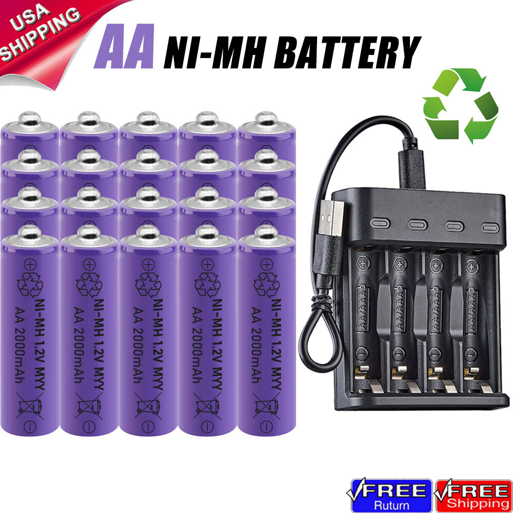 AA Rechargeable Batteries Battery 2000mAh 1.2V AA Battery LOT With Smart Charger-image