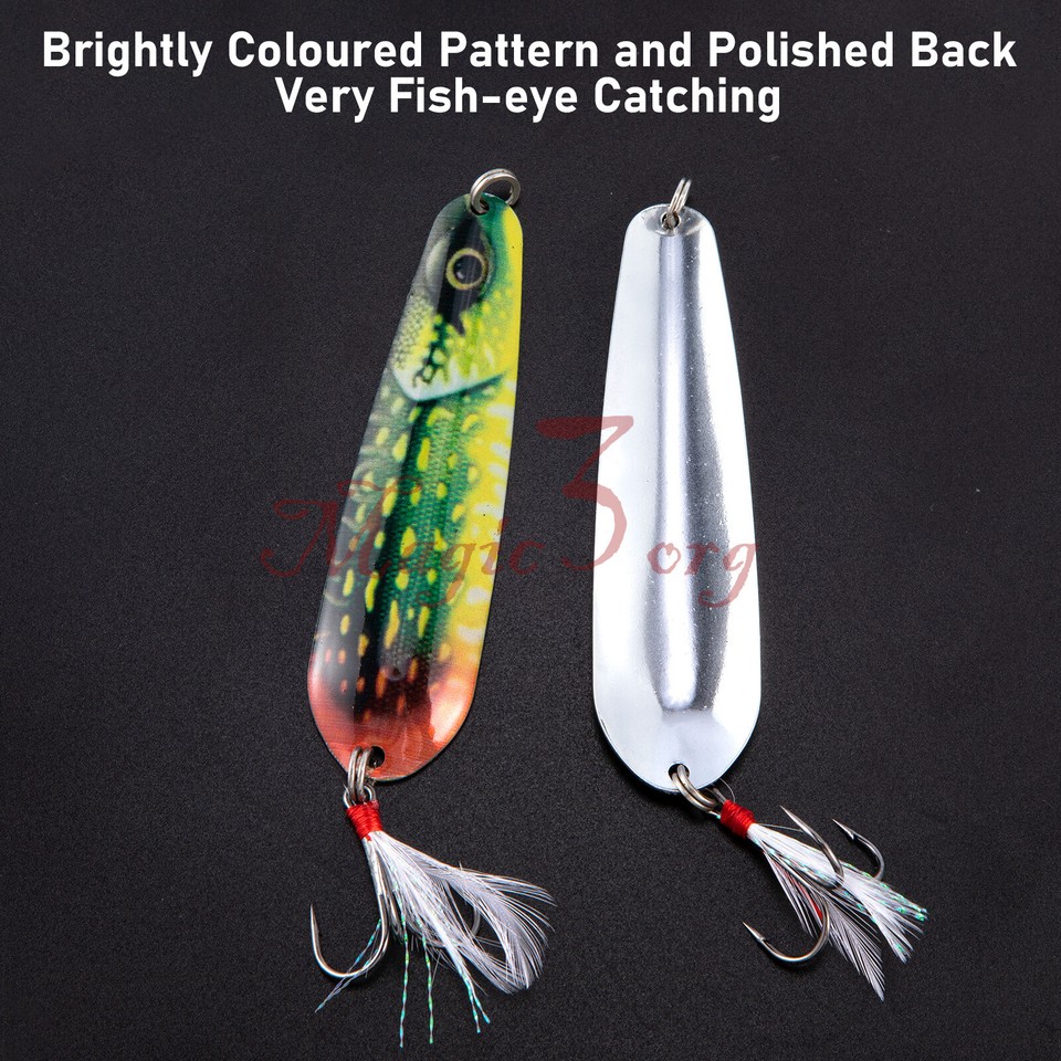 4pcs Toby Spinners Spoons Lures 4 Feather Hook Saltwater Casting
