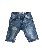 Evolution In Design Short Womens 12 Distressed Paint Splatter Denim Blue Jeans