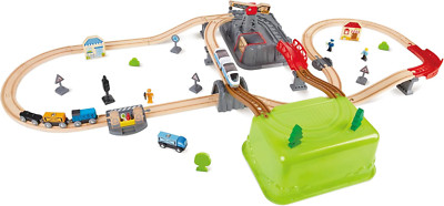 Railway Bucket Builder Set | 50-Piece Multi-Color Wooden Train Set Toy, Construc