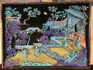 MUSEUM QUALITY ANTIQUE CHINESE KINGFISHER SILVER SHADOW BOX FIGURES COURT ART