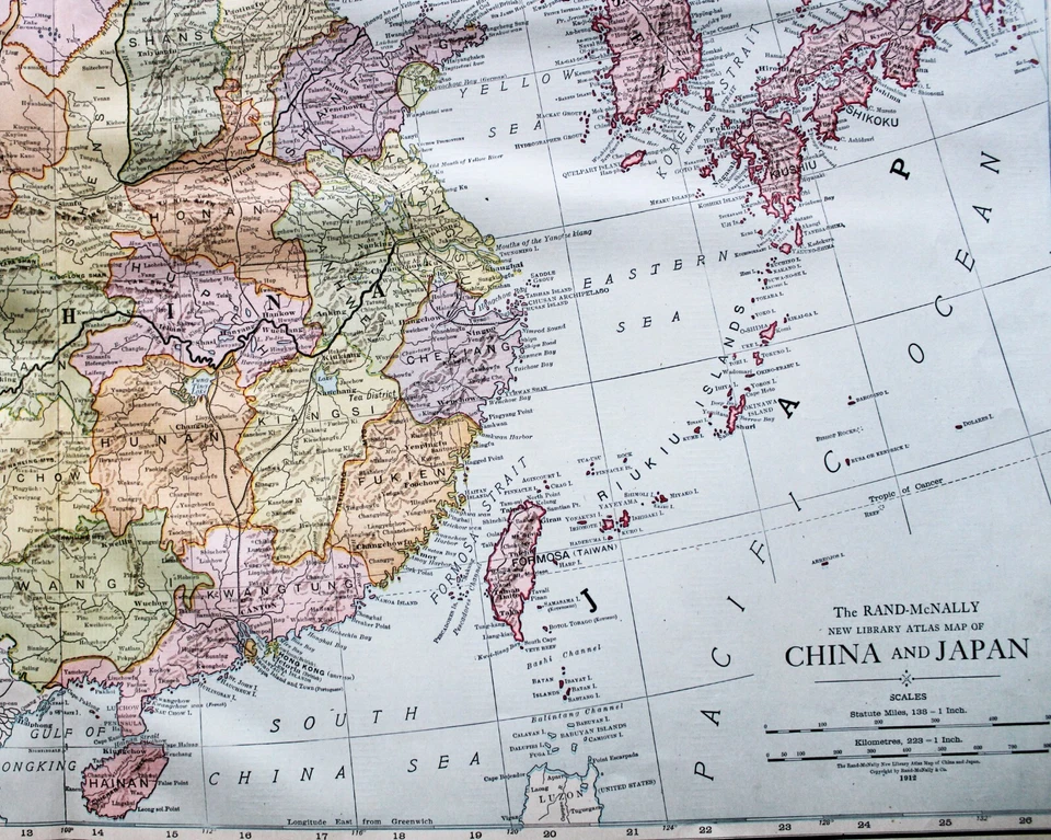 RAND MCNALLY COMERCIAL ATLAS MAPA PÁGINA PLACA DE CHINA Y JAPÓN 1913 VINTAGE Foto 4 de 4