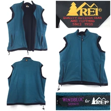 Vtg REI Mens XL (50 in Chest) Dark Teal Blue 'WindBloc' Zip Pocket Fleece  Vest