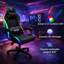 Chaise Gaming LED RGB Majora Noire avec Coussin Massant Ergonomique Série 1