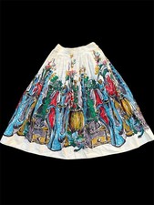 Vintage 1950s Novelty Print Circle Skirt 50s Border Trim Cotton Skirt