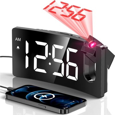 Digitale Projektionswecker, Nachttischuhr, LED-Anzeige, USB-Ladegerät, 180° P...