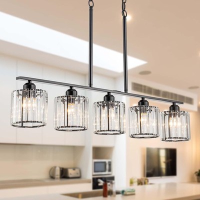 36'' Black Chandeliers for Dining Room Light Fixtures over Table, 5-Light Blac...