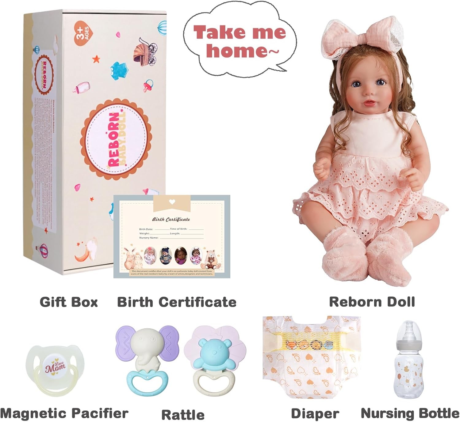 Dreamydolly Reborn Baby Girl Doll 20" Open Eyes Long Hair Cloth Body Toy gift