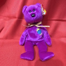 Ty Beanie Baby Millennium Purple Bear 2000 Gold Ribbon Emblem Retired