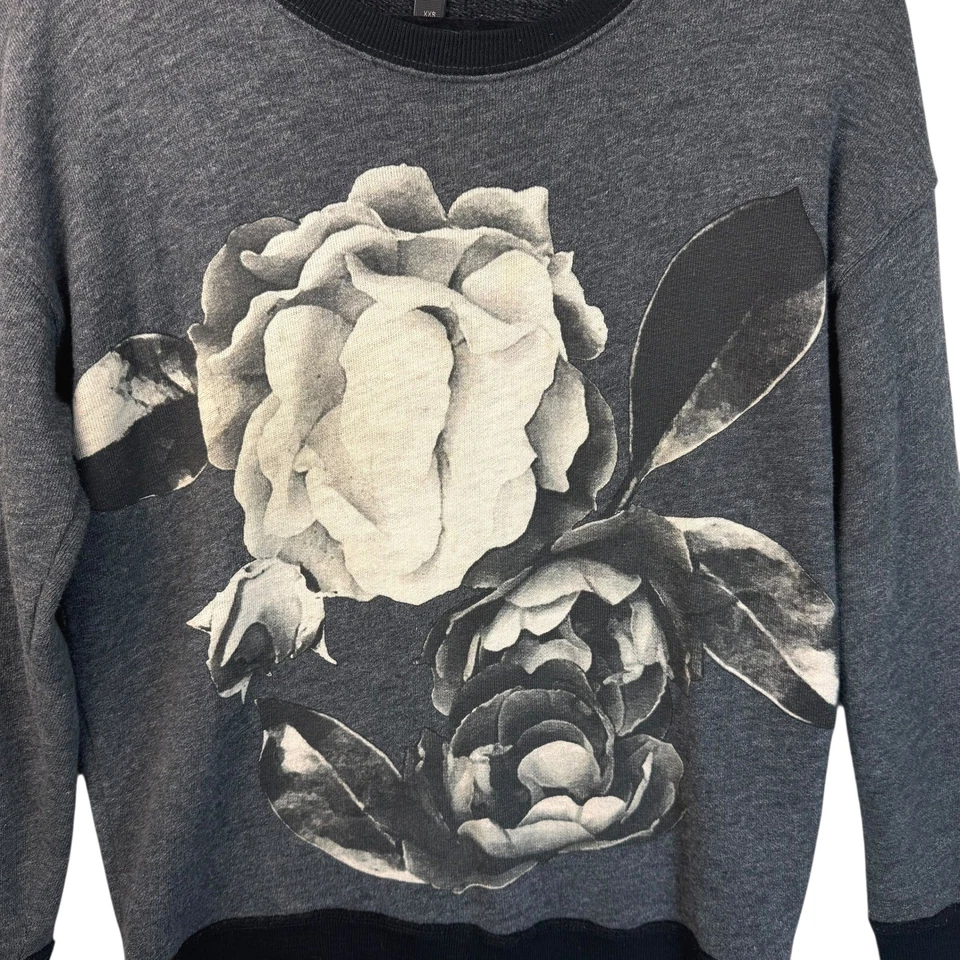 J.Crew Sudadera Pullover Top XXS Gris Floral Gráfico Cuello Redondo Cómoda Informal Foto 2 de 4