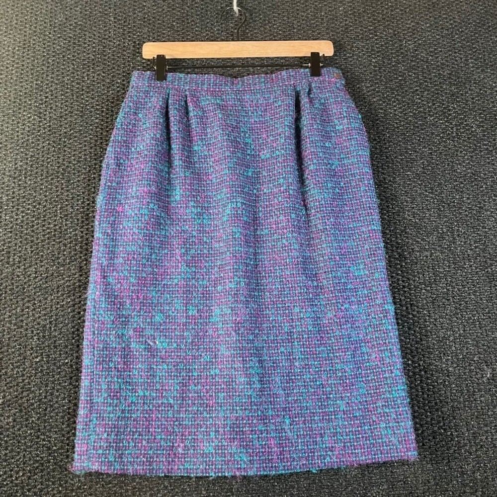 Vintage Pendleton Wool Purple Plaid Pleated Knee Length Skirt Women's Size 10