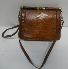 VINTAGE ART DECO 1950s CROCODILE LEATHER HANDBAG TOTE HAND BAG