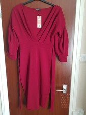 Boohoo Off The Shoulder Wrap Midi Dress Berry Red Size 14 UK Polyester