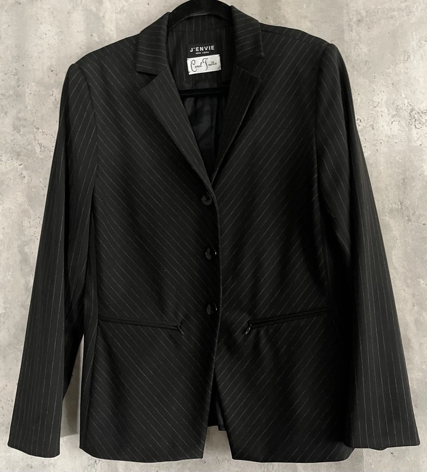 J’ENVIE New York Carol Trotta Womens Pinstripe Black Blazer Jacket Pant Suit S12 - Image 3 of 4