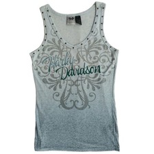 Harley Davidson Tank Vest Studded Trim Sleeveless USA Made Lightweight Gray Sz L