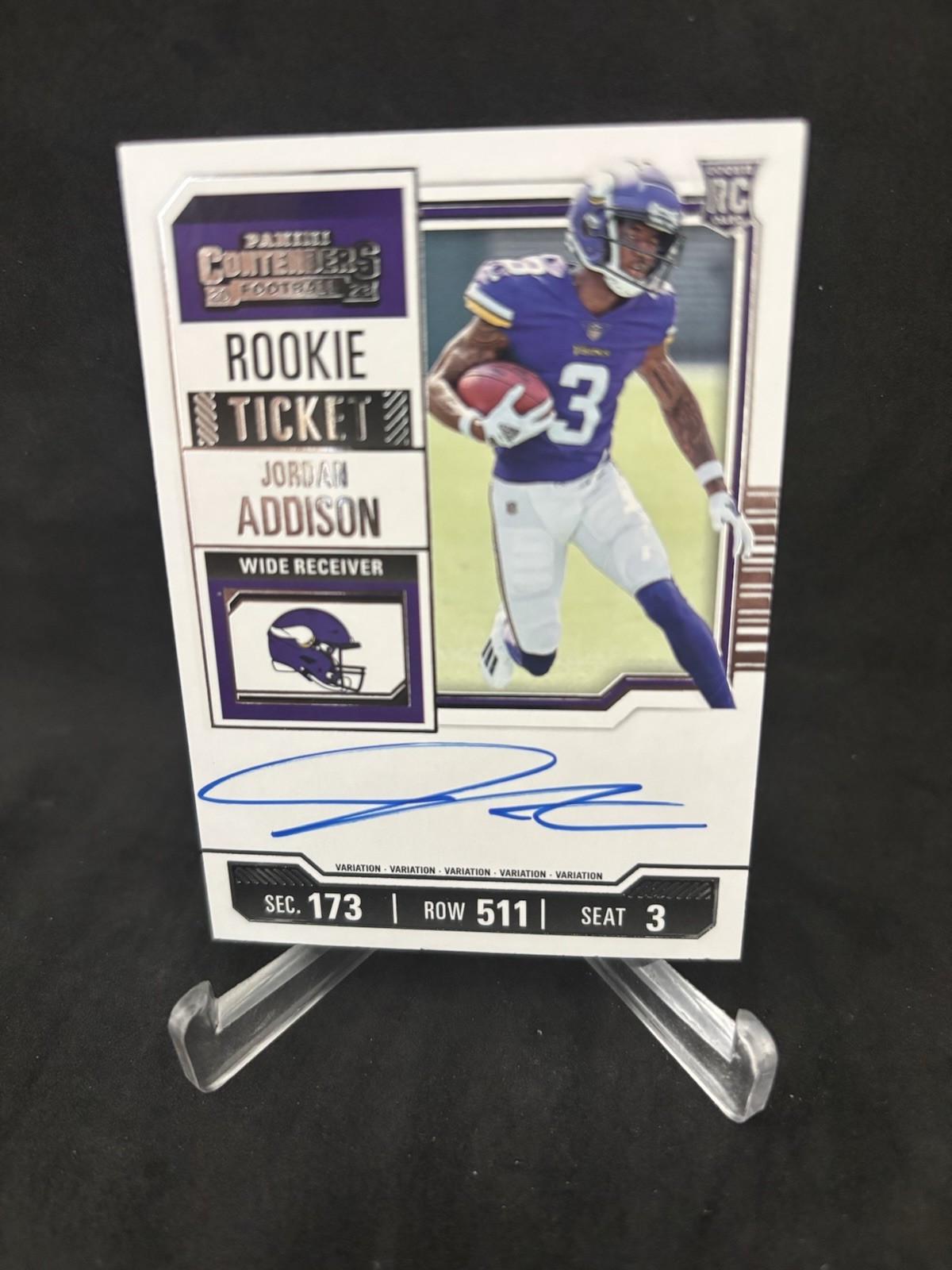 2023 JORDAN ADDISON Panini Contenders Rookie Ticket ON-CARD AUTO #120 - VIKINGS!