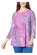 Susan Graver Weekend Women's TieDye Burnout 3/4 Slv ALine Tunic Violet