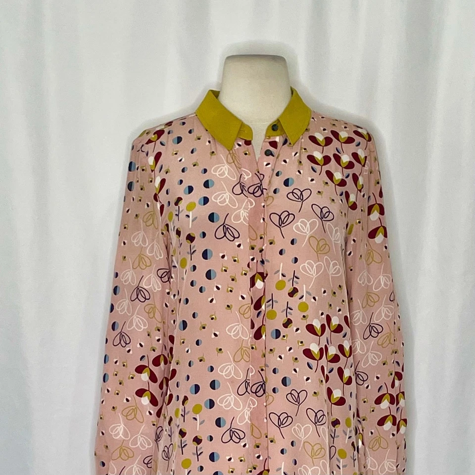 Blusa BODEN Seda Floral Top Cuello Buttondown Rosa Batido Prado Talla 6 Foto 3 de 4