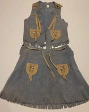 Cowboy Western Skirt Vest Set Suede Tassel Play Costume Vintage Large Grey Blue