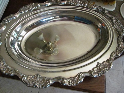 *Poole Lancaster Rose Raised Border Silver Plate Oval Footed Serving Bowl #415 - Picture 2 of 3