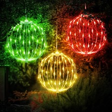 LED Light Balls Outdoor Set of 3, Hanging Tree Globe Lights with Fold Flat Me...