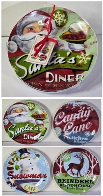 Santa's Diner 6'' Appetizers by Prima Design 4 Christmas Porcelain Plates NEW!