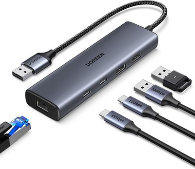 USB Hub Ethernet Adapter 2xUSB-C 2xUSB-A LAN Netzwerkadapter für Laptop PC