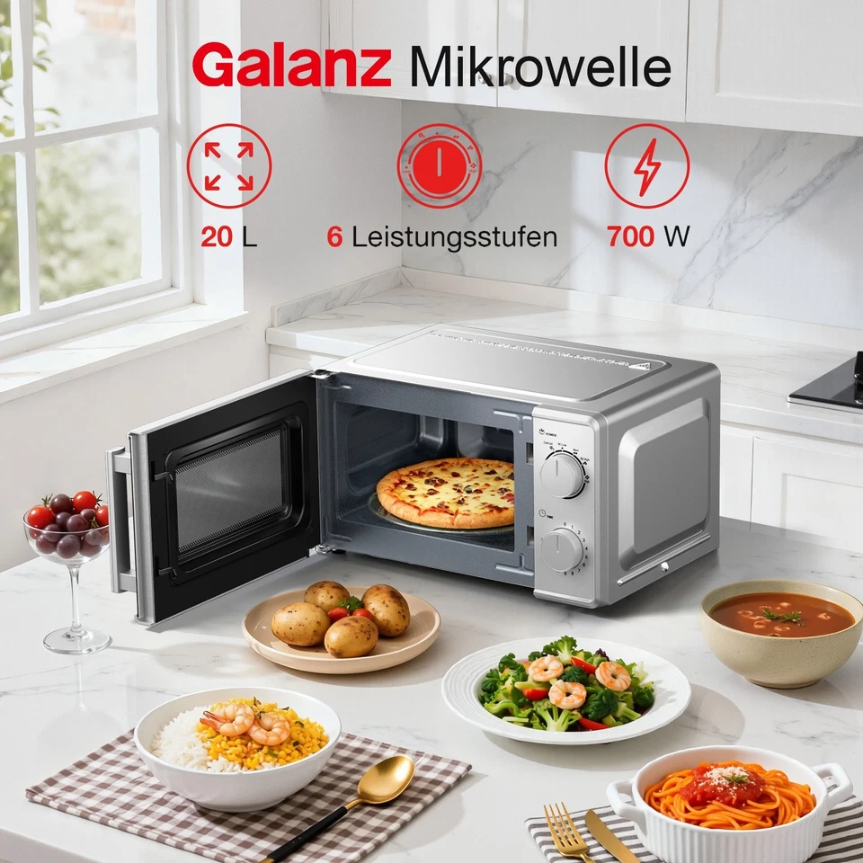 Galanz Mikrowelle 20L 5Stufen Micro Wave Schwarz,Silber Mini Backofen Kleine - Bild 3 von 4
