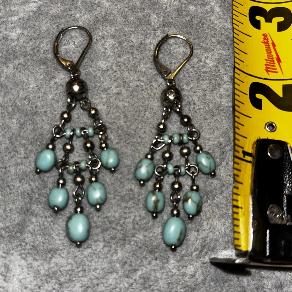 Pendientes colgantes Ralph Lauren azul turquesa y plata tribal suroeste Foto 4 de 4