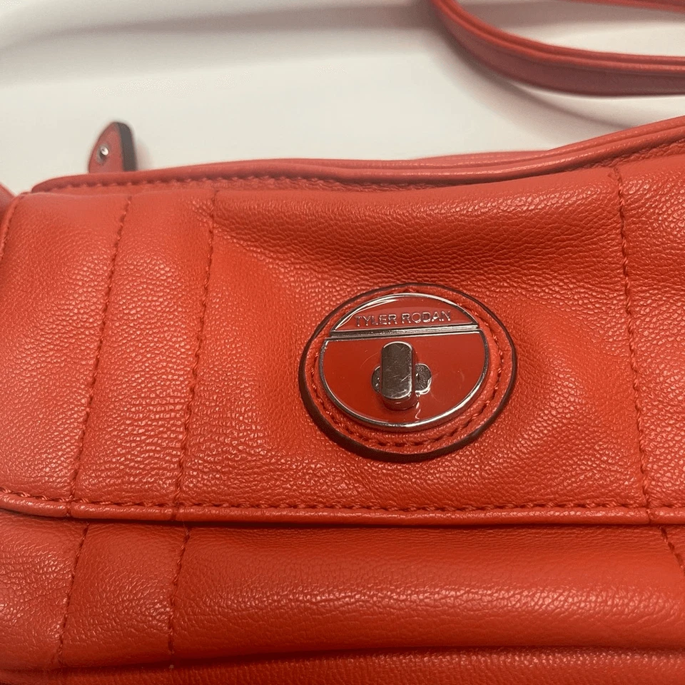 Tyler Rodan Orange Faux Leather Crossbody Handbag Purse Polka Dot Lining - Image 3 of 4