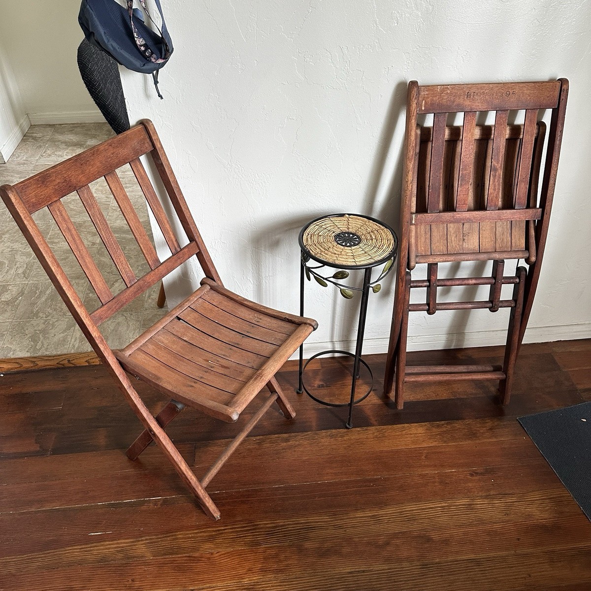 Rare Vintage 1940s Set Of 2 Wooden Folding Patio Chairs, Marked