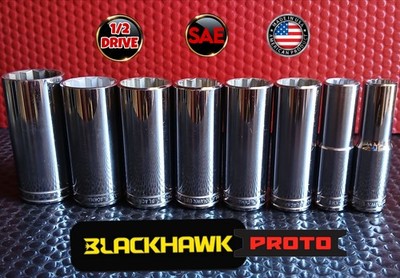   NEW PROTO ''Blackhawk'' 8pc Deep Socket Set: SAE, 12-point, Chrome Finish 