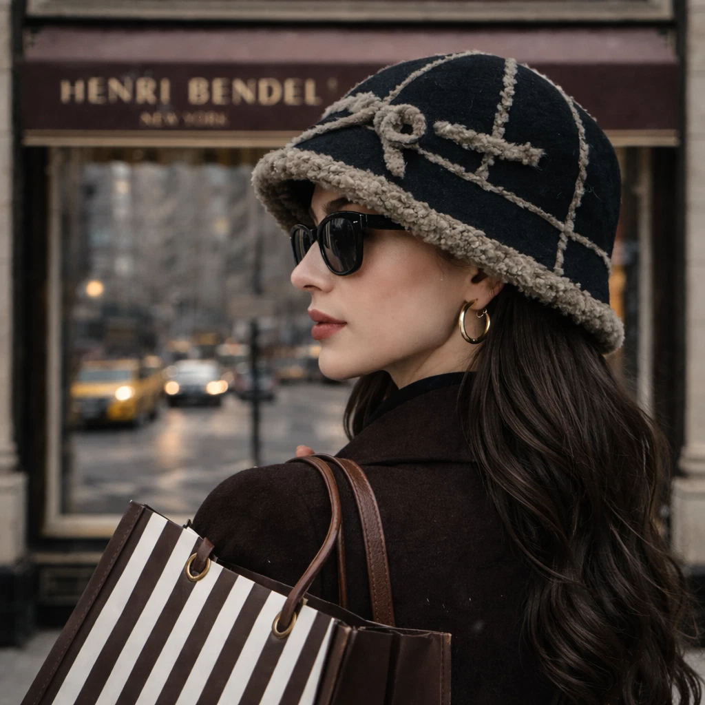 Henri Bendel Sherpa Lamb Fur Bucket Hat DEVERO JIMINYPEAK ecru fur bucket hat | Banana Moon® main image 4