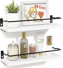 White Bathroom Floating Wall Mounted Shelves Guard Rail Over Toilet Organizer