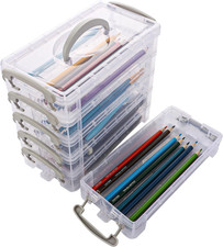 6 Tier Plastic Pencil Box Clear Pen Storage Organiser with Lid Stackable Port...
