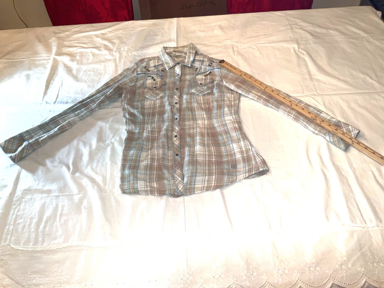 Ariat Fitted Button Down Studded Plaid Shirt Wome… - image 7