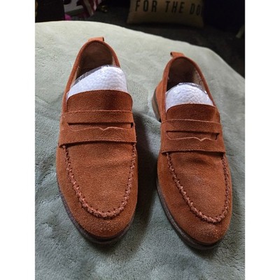 Kelsi Dagger Brooklyn Rust Orange Suede Penny Loafers Womens Size 7 C3851
