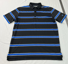 Callaway Polo Shirt Mens Large Black Blue Striped Breathable Stretch Opti Dri