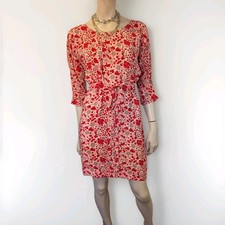 Vintage 90s Y2K L'Autre Chose Paris 100% Silk Dress M Red Floral Autre Chose