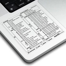Mac OS Keyboard Shortcuts Sticker, 50+ for 13-16 inch Clear Black 