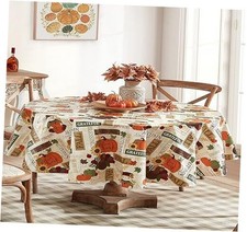 Happy Scarecrow Vinyl Tablecloth with Flannel 84" x 60" Oval Fall Hayride